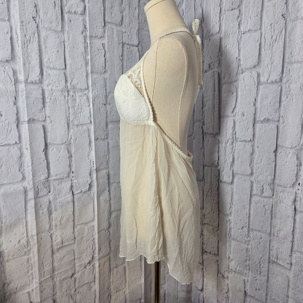 Victoria's Secret Large White Lace Trim 100% Silk Chiffon Babydoll Chemise Gown - Picture 9 of 12